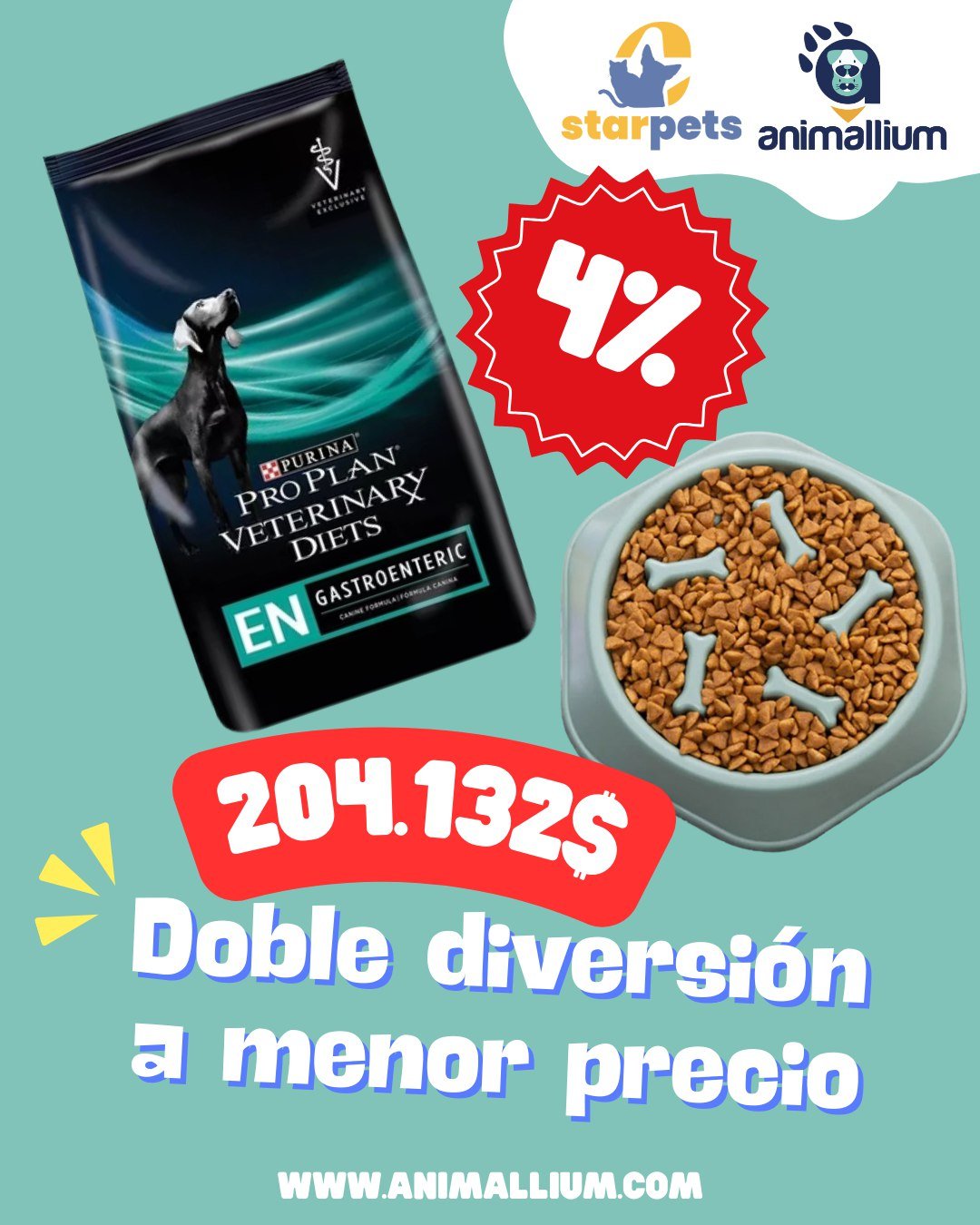 Combo: (plato) Comedero de Comida Lenta + (cuido) Alimento Pro Plan EN Gastro Enteric 2,72kg