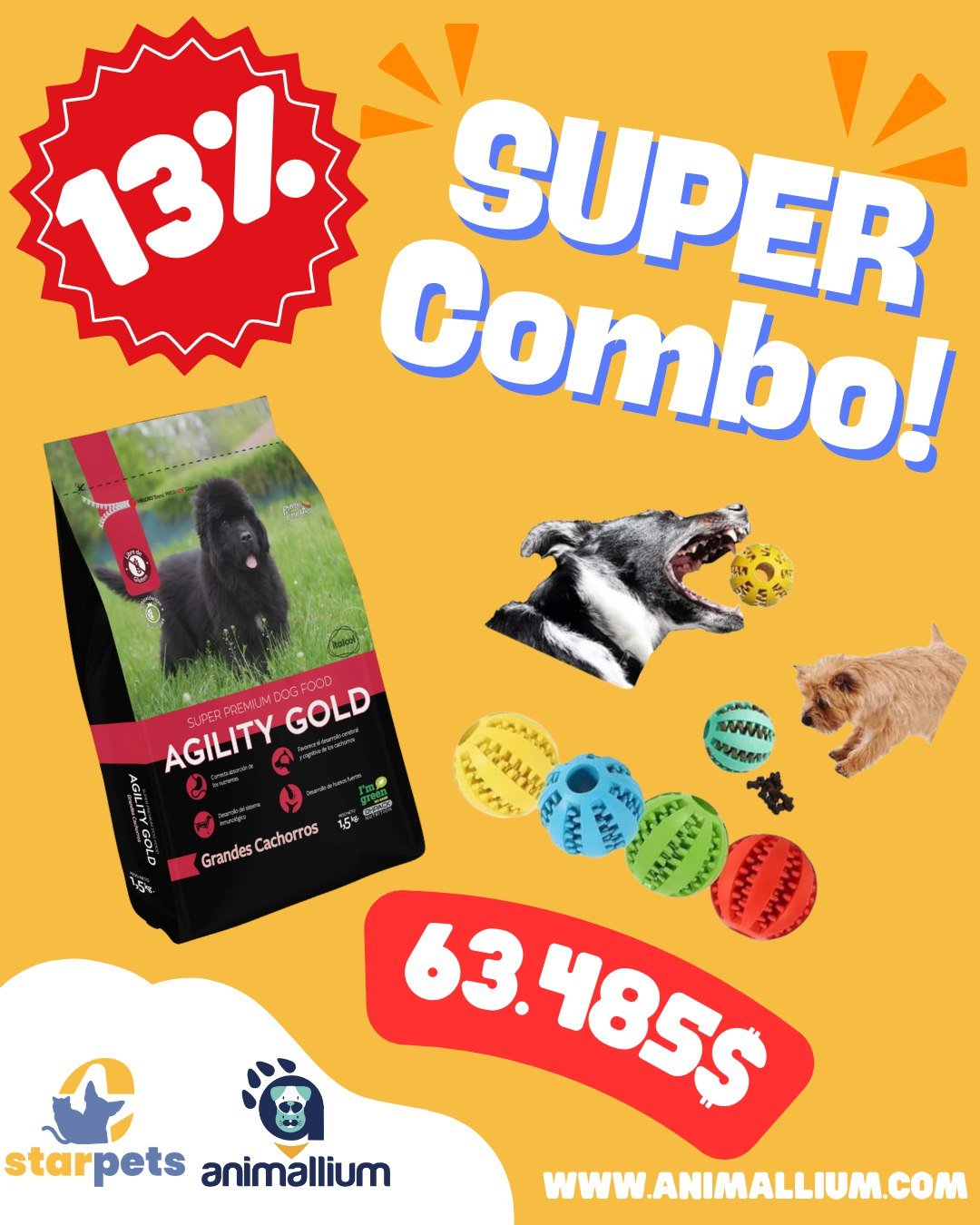 Combo: (comedero) Juguete Interactivo Porta Snacks + Alimento Agility Gold Grandes Cachorros