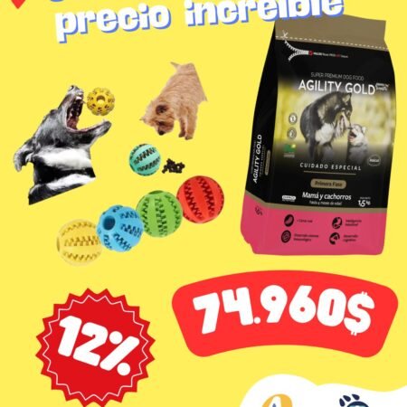 Combo: (cuido) Alimento Agility Gold Mamá y Cachorros 1,5KG + Juguete (comedero) Interactivo Porta Snacks